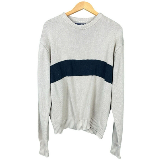 Ivy Crew Sweater Mens Size Large Cream and Navy Blue with Stripe Classic Preppy - Picture 1 of 8
